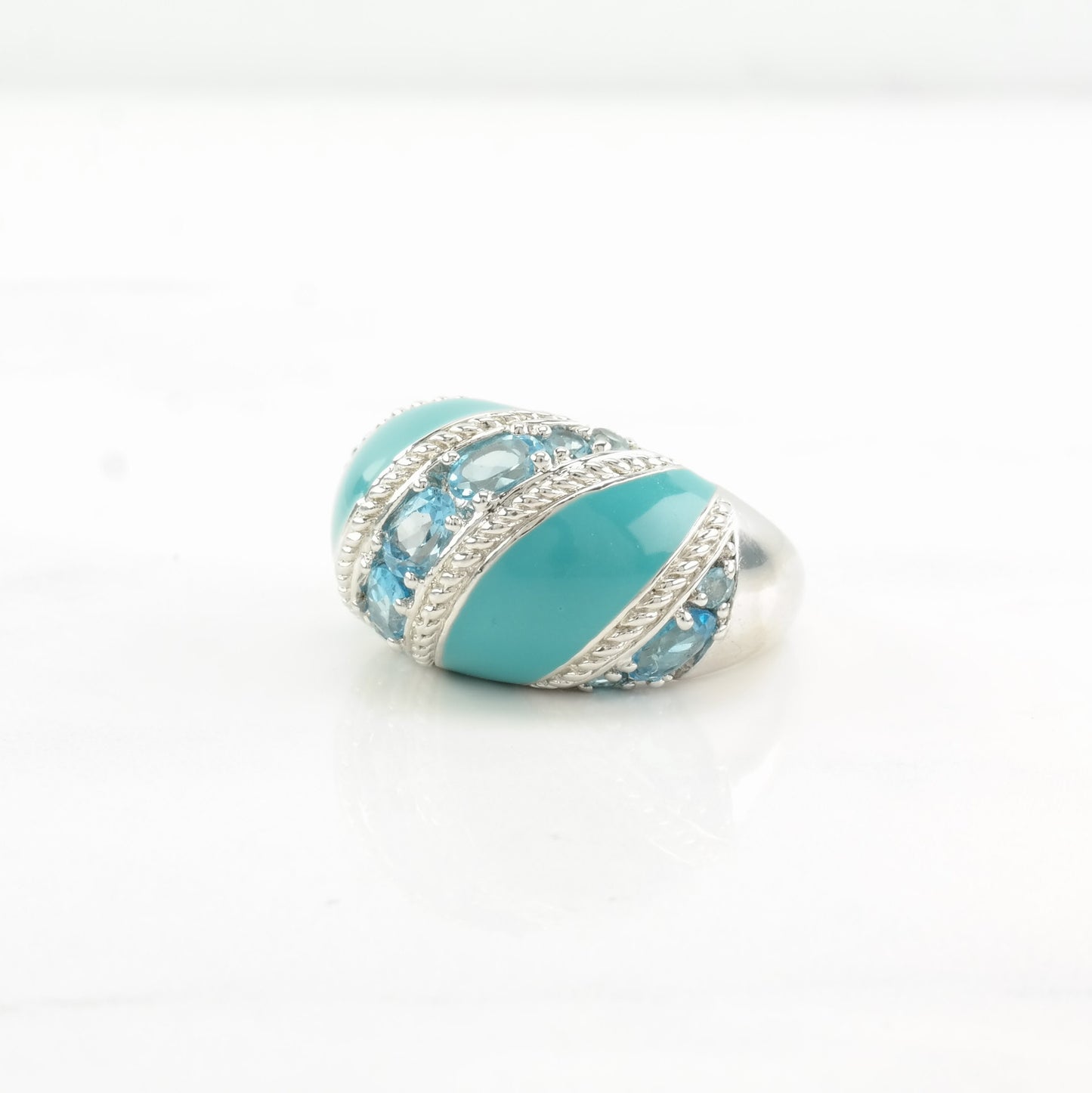 Sterling Silver Ring Topaz, Enamel Blue Size 5