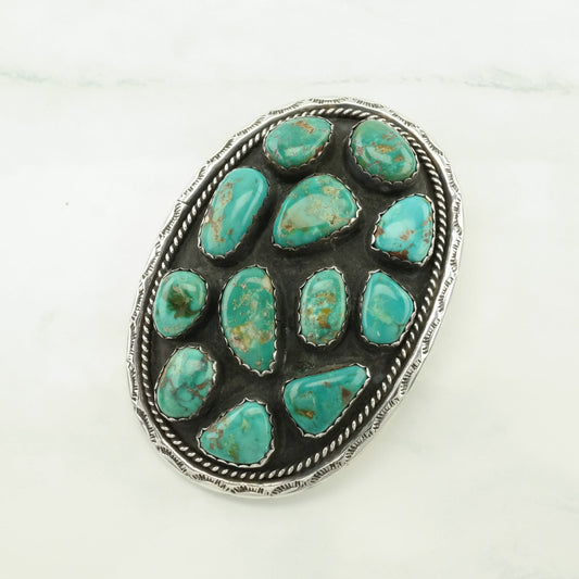 Vintage Southwest Turquoise Large, Converted Belt Buckle Sterling Silver Pendant