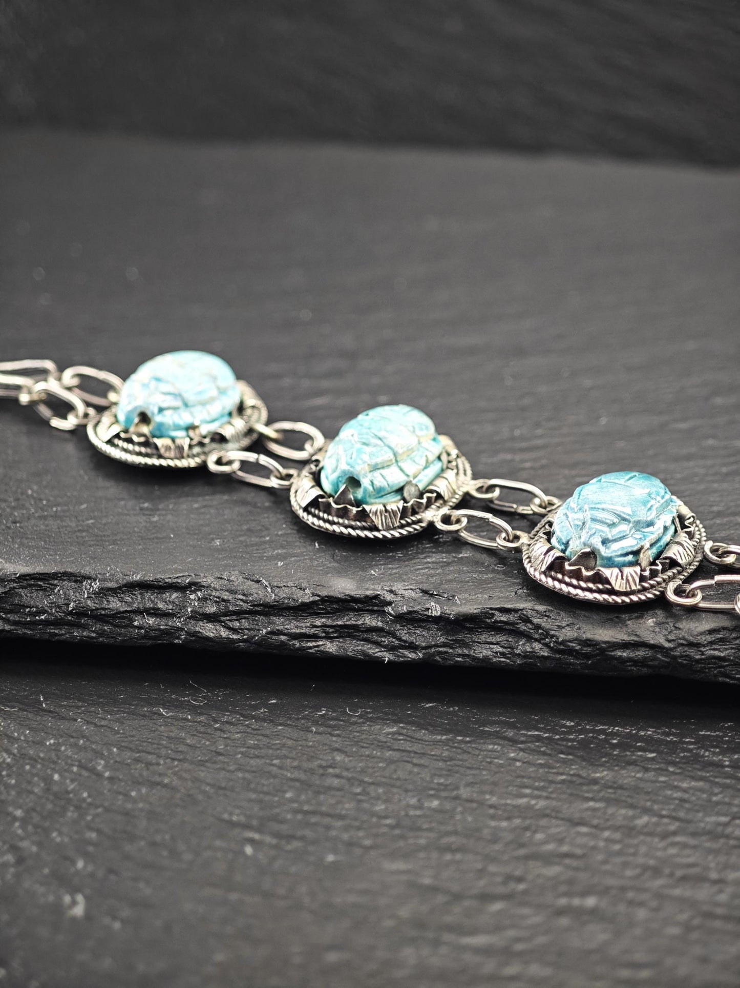 Archeological Egyptian Revival, Scarab Bracelet Sterling Silver