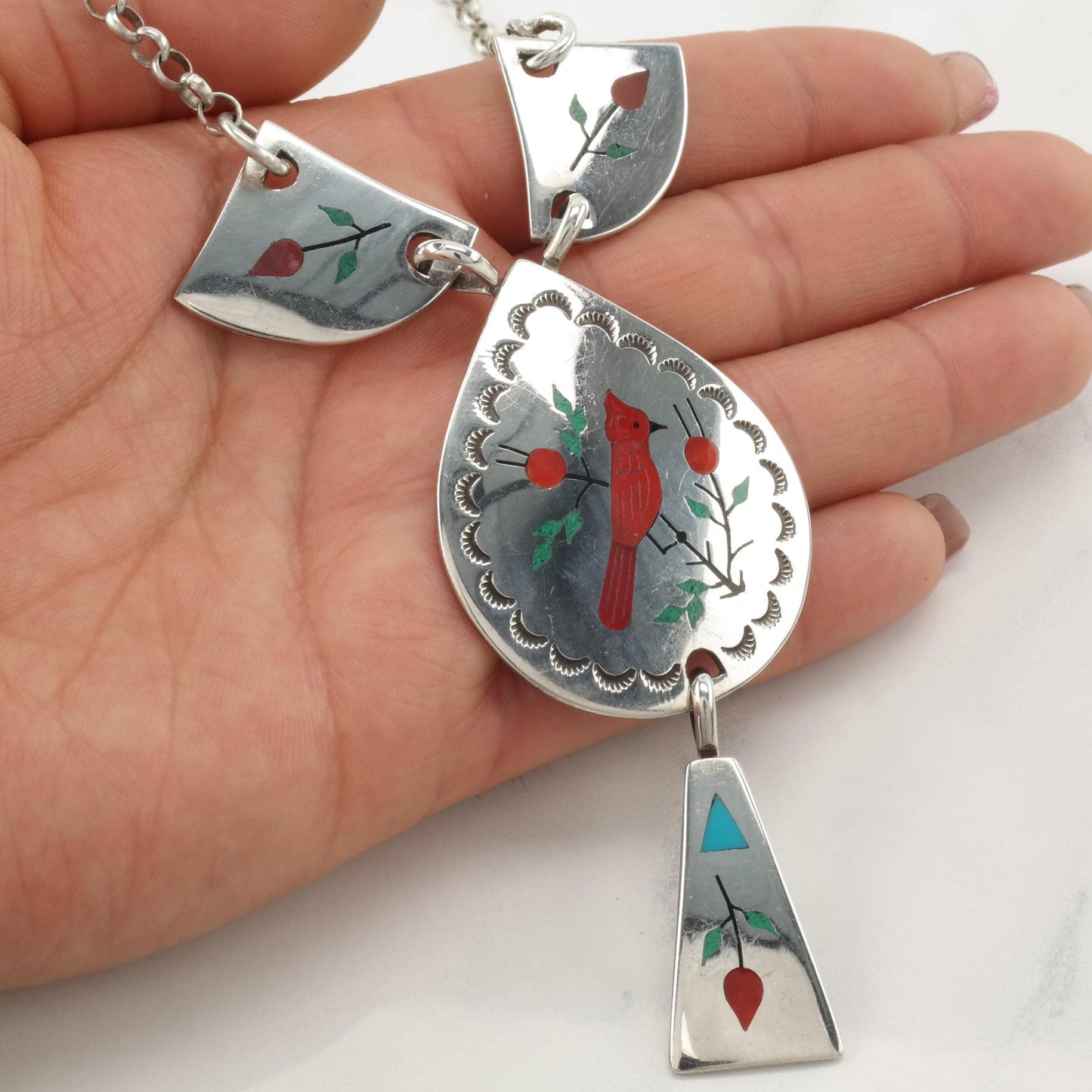 Floral, Cardinal Sterling Silver Necklace N2413