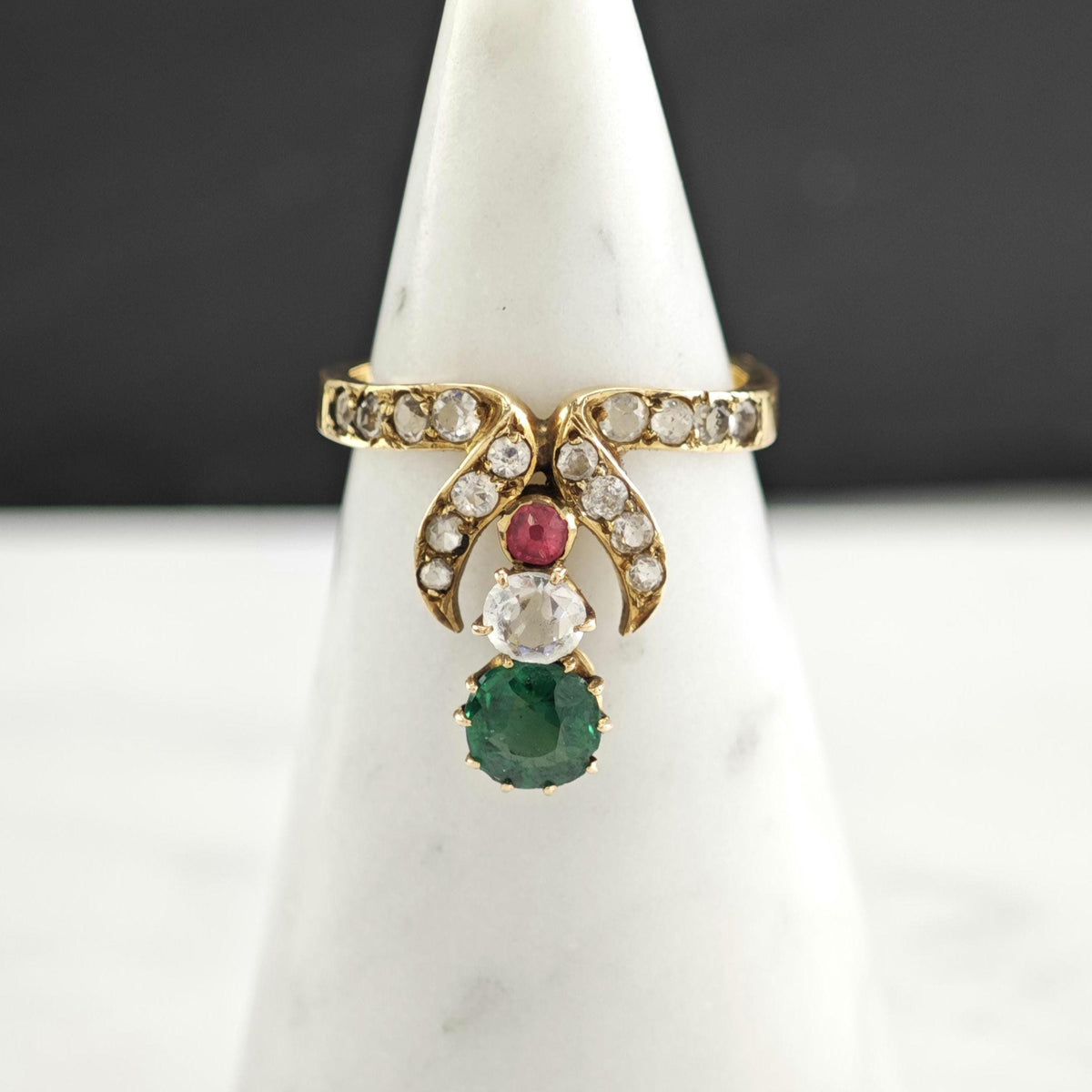 Victorian Multi Paste Stone 14K Gold Ring Sz 7 1/4 R6798