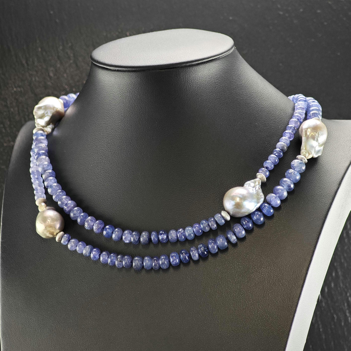Blue Tanzanite Pearl Beaded Necklace Sterling Silver N2781