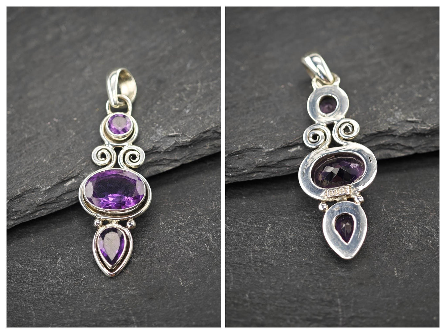 Choice of Vintage Purple Gemstone Pendants Sterling Silver