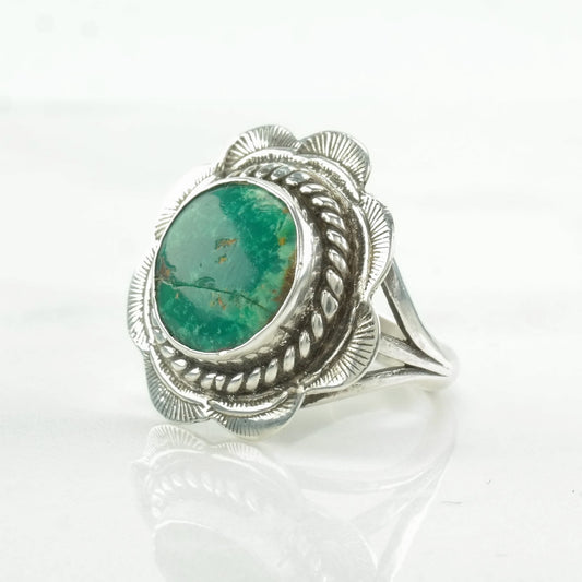 Native American Silver Ring Turquoise Scallop Sterling Size 6