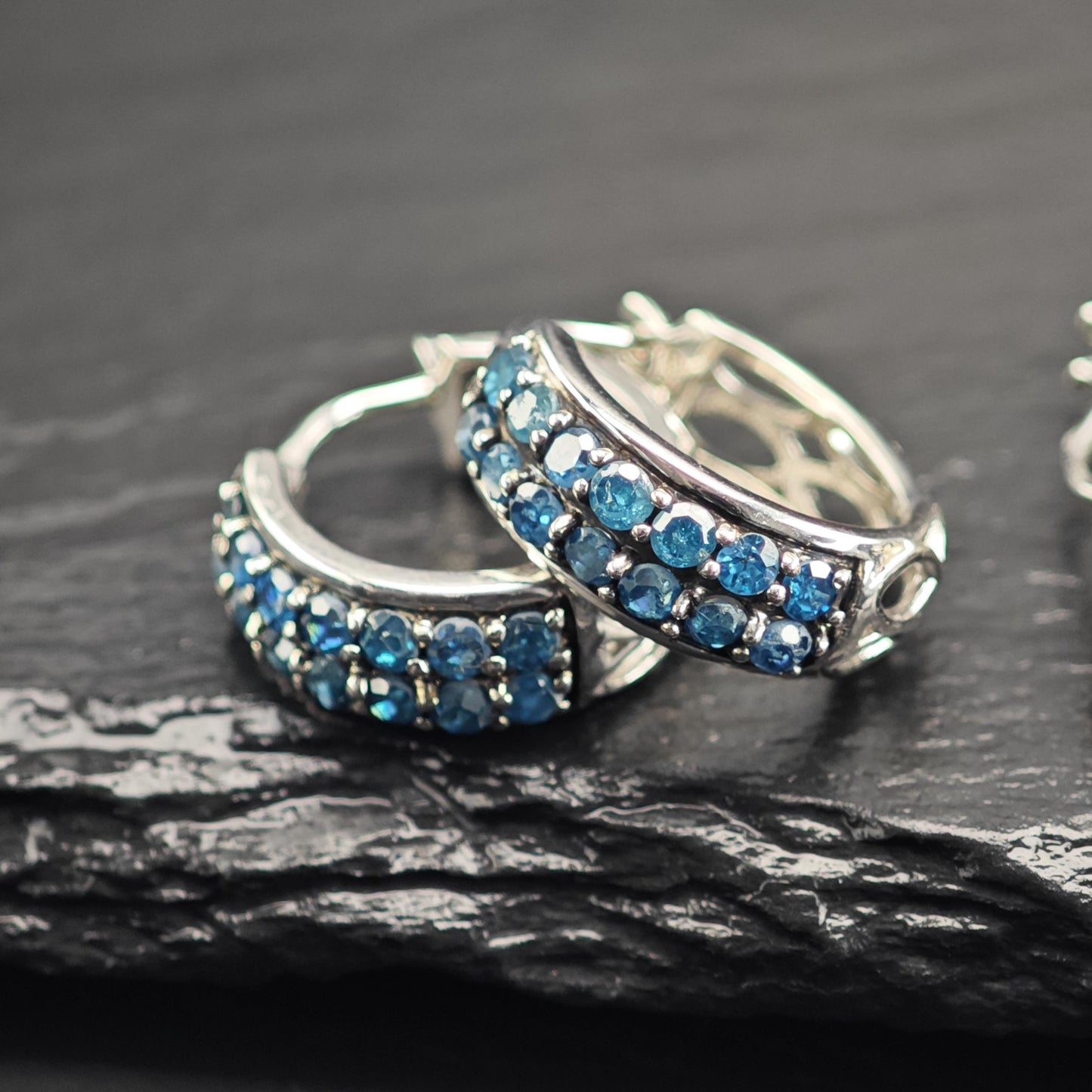 Choice of Blue Treated Diamond Latch Back/Hoop Earrings Sterling Silver ER3167