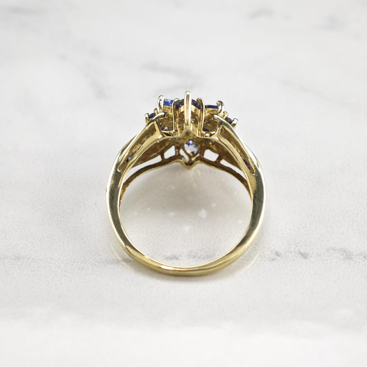 Tanzanite Cluster 10K Gold Ring Sz 6 3/4 R6780