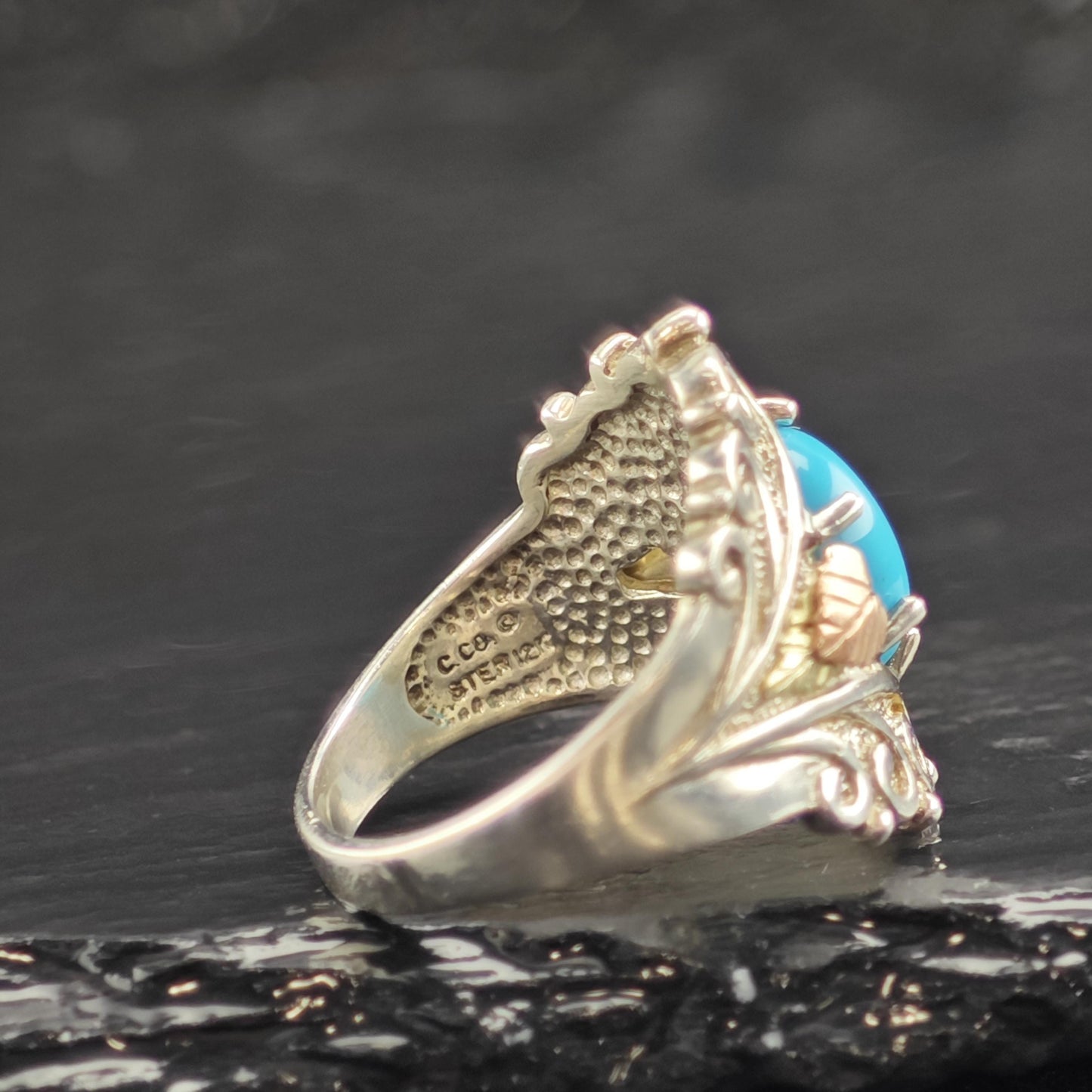 Turquoise 12K Gold Sterling Silver Ring Sz 7 1/4 R6613