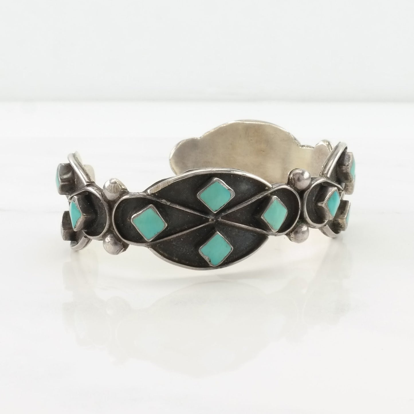 Vintage Zuni Sterling Silver Cuff Bracelet Blue Turquoise