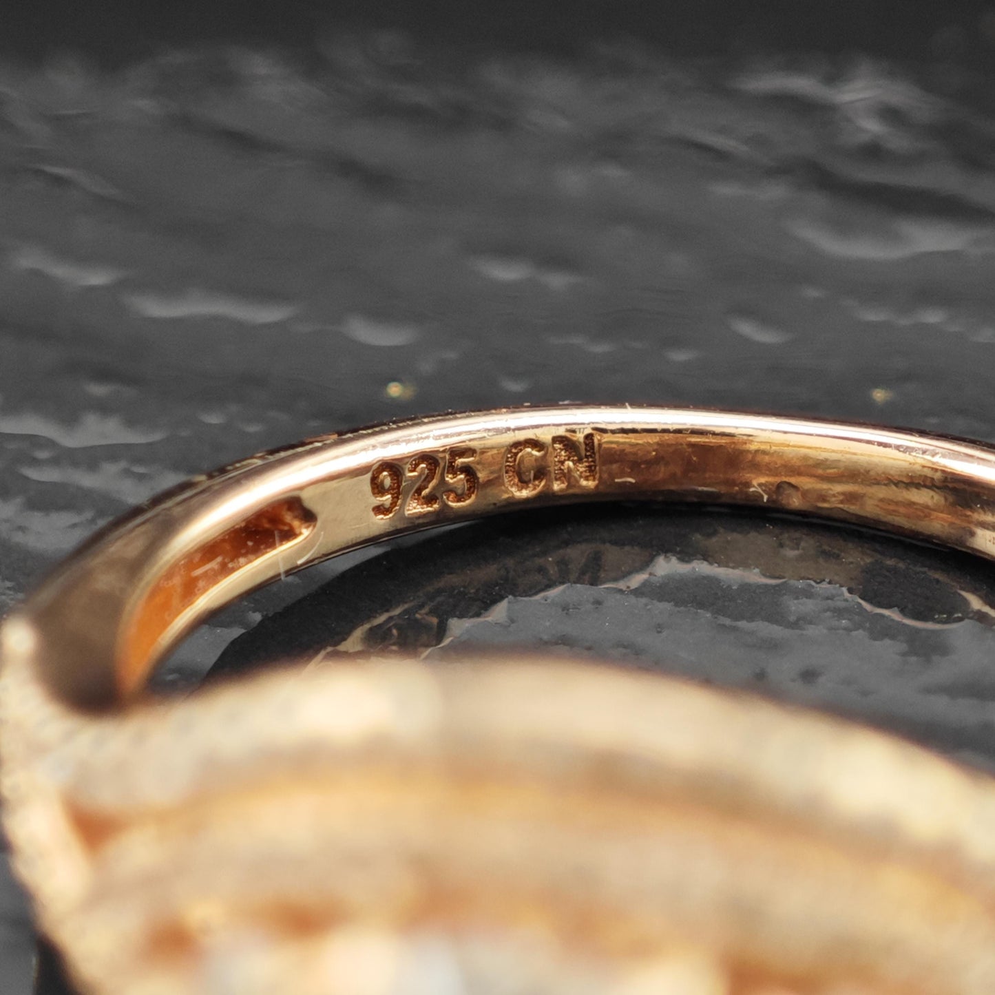 CZ 14K Rose Gold Plated Ring Sterling Silver Sz 8 3/4 R6165