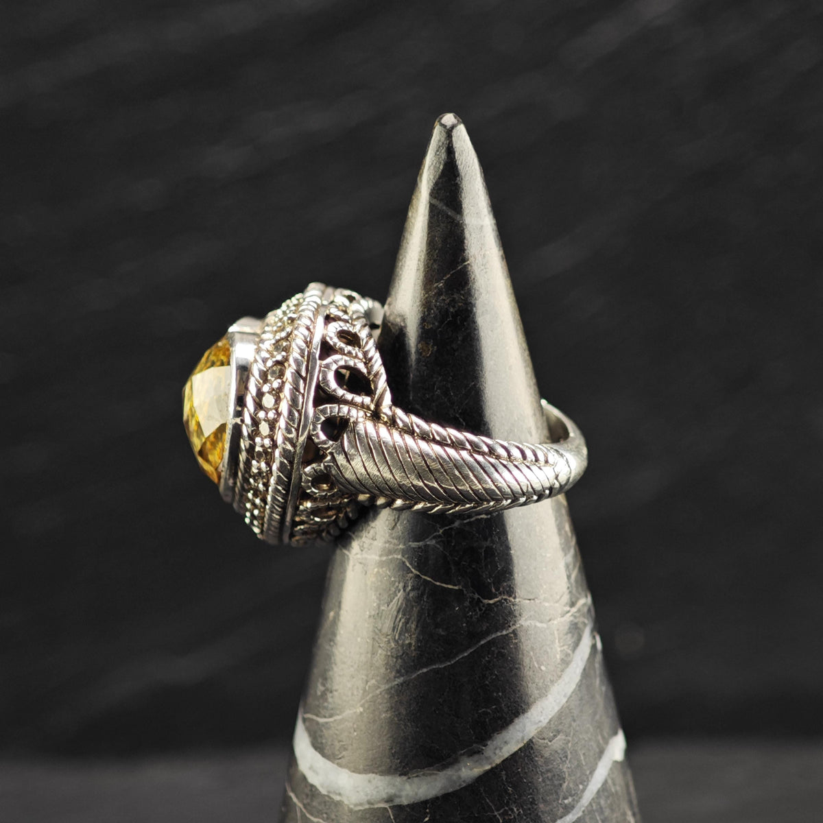 Vintage Judith Ripka Heart Quartz Doublet CZ Sterling Silver Ring Sz 4 R6819
