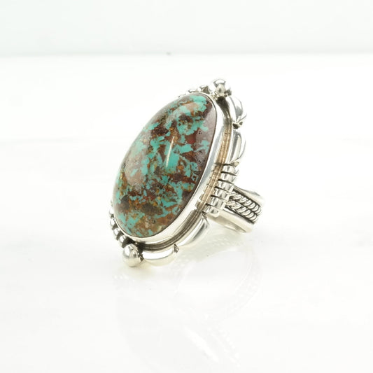 Native American Silver Ring Turquoise Sterling Blue Size 7