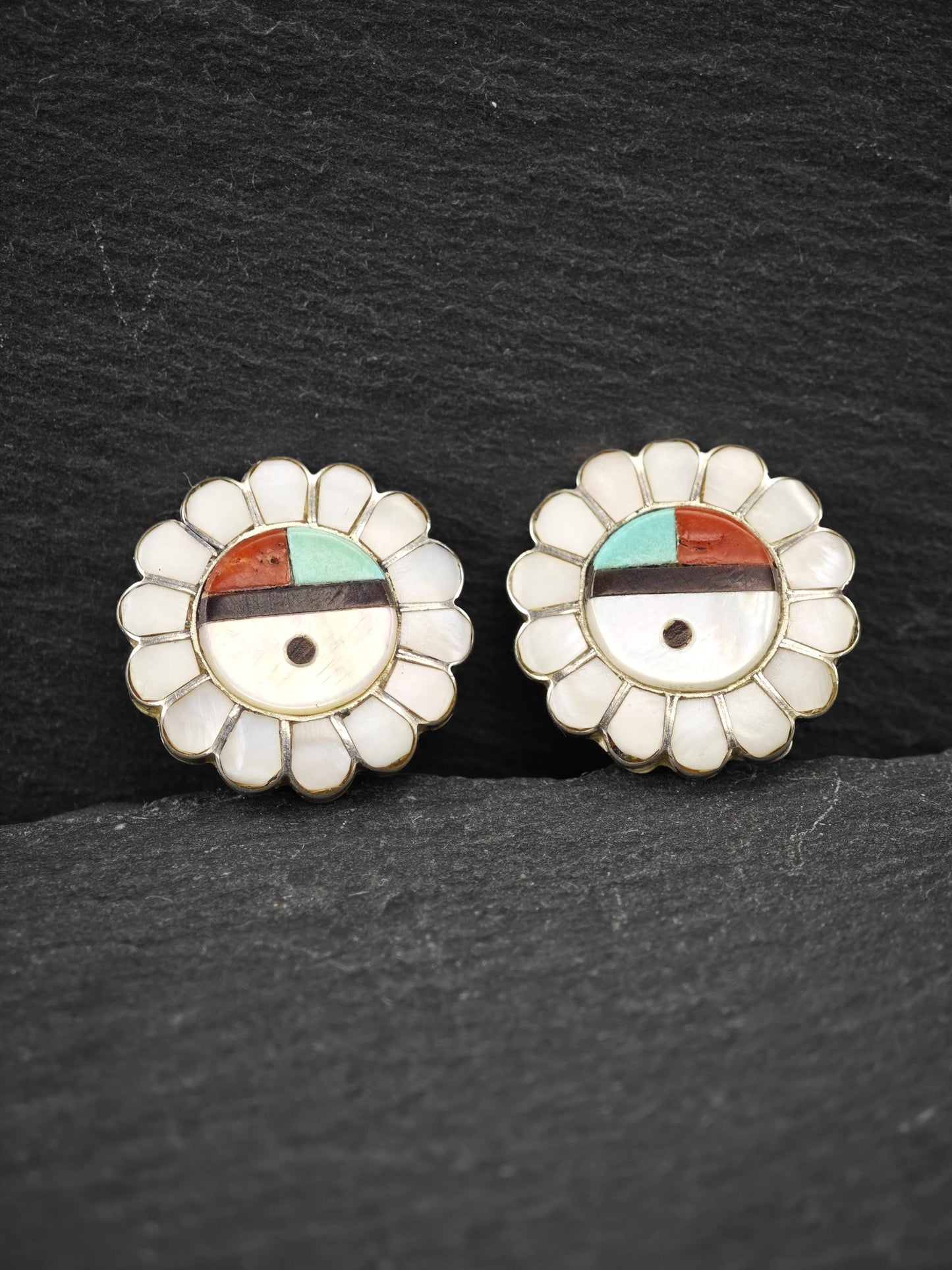 Native American, Floral Clip On Earrings Sterling Silver