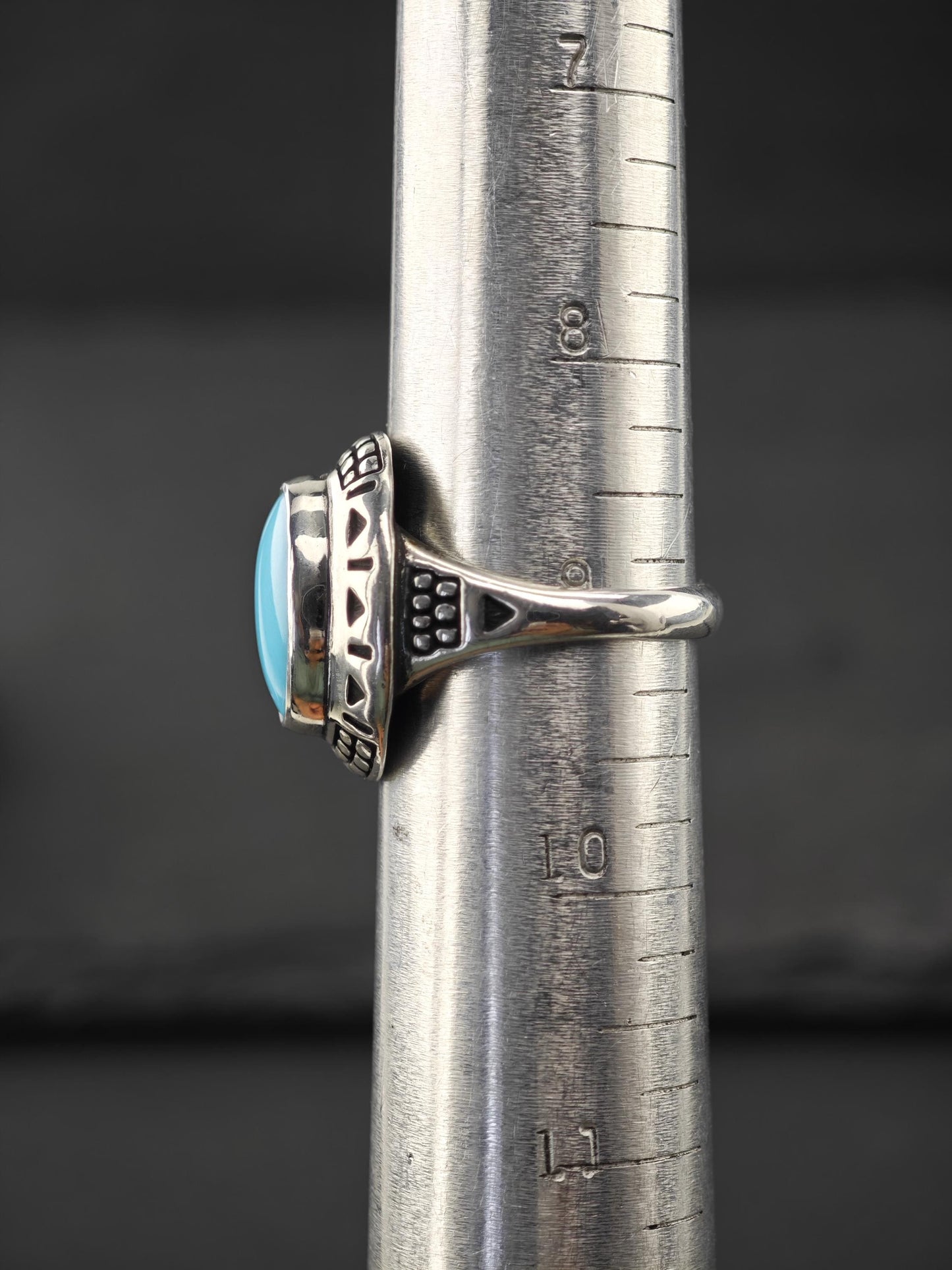 Vintage Oval Block Turquoise Ring Sterling Silver
