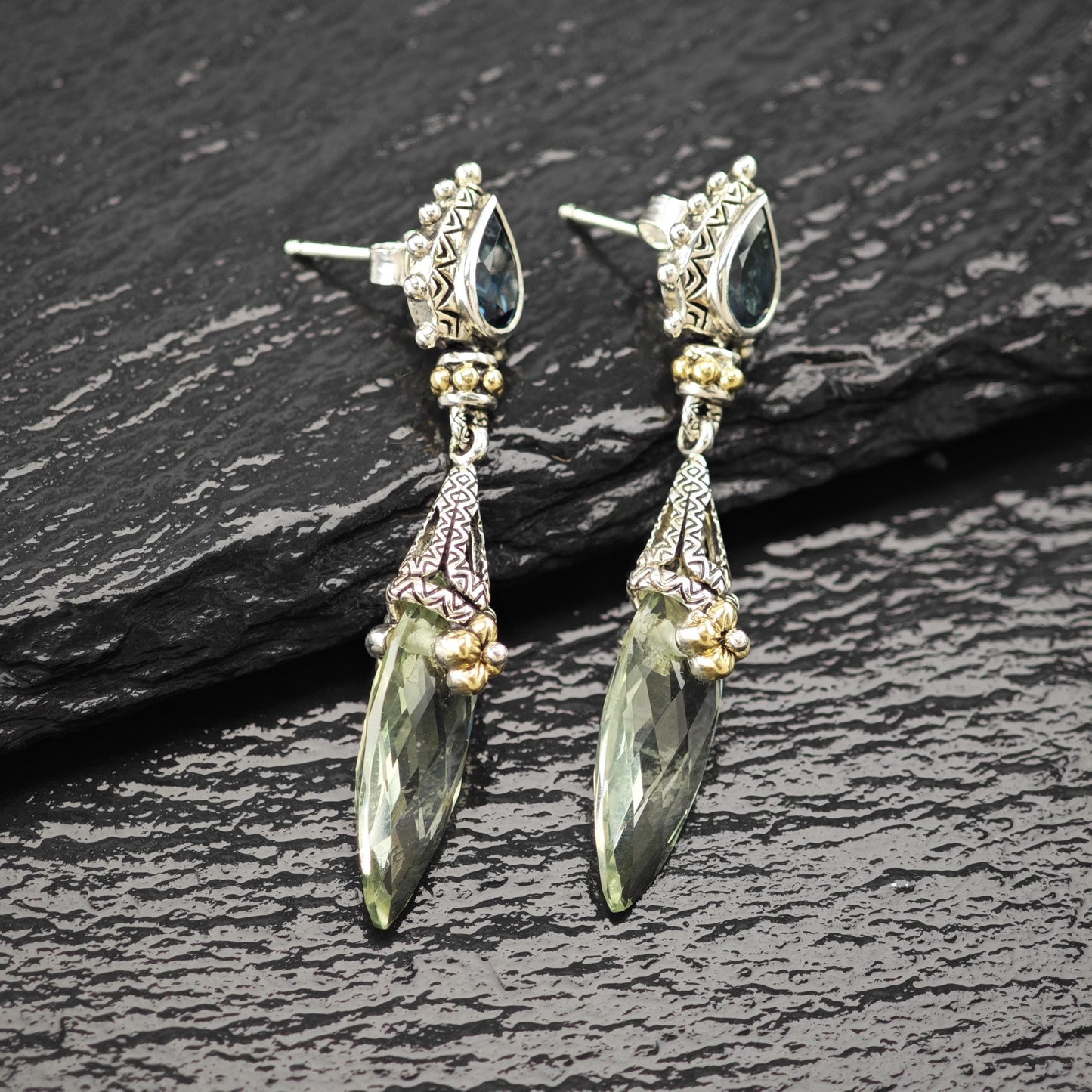 Barbara Bixby Topaz, Quartz 18K Gold Accent Sterling Silver Stud/Dangle Earrings