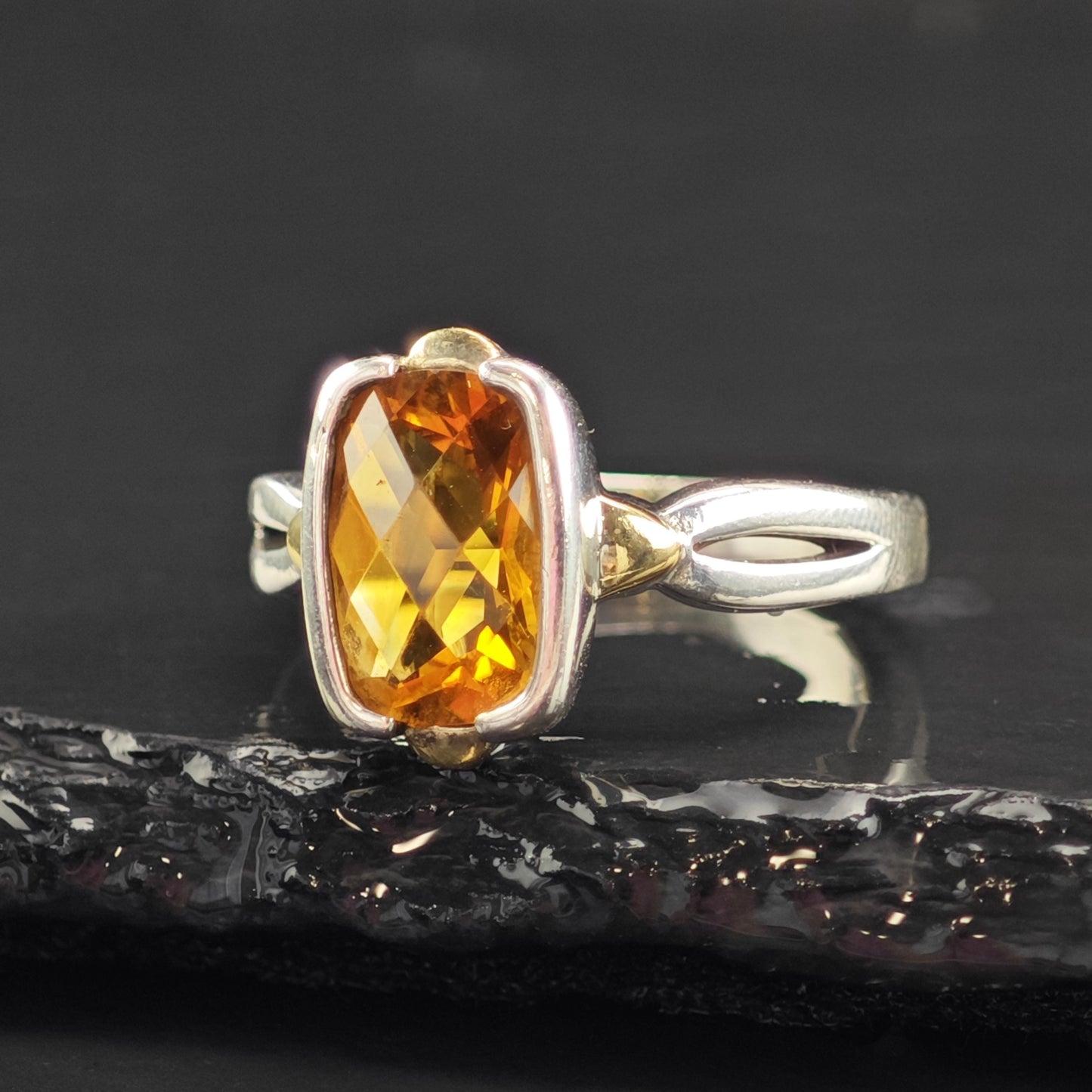 Vintage Lorenzo Citrine 18K Gold Accent Sterling Silver Ring Sz 8 3/4 R6576