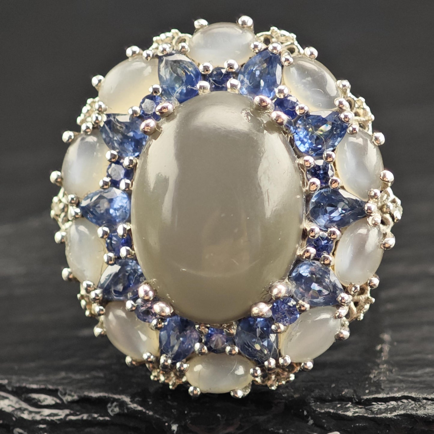 Cats Eye Quartz Topaz Sterling Silver Ring Sz 7 R6565