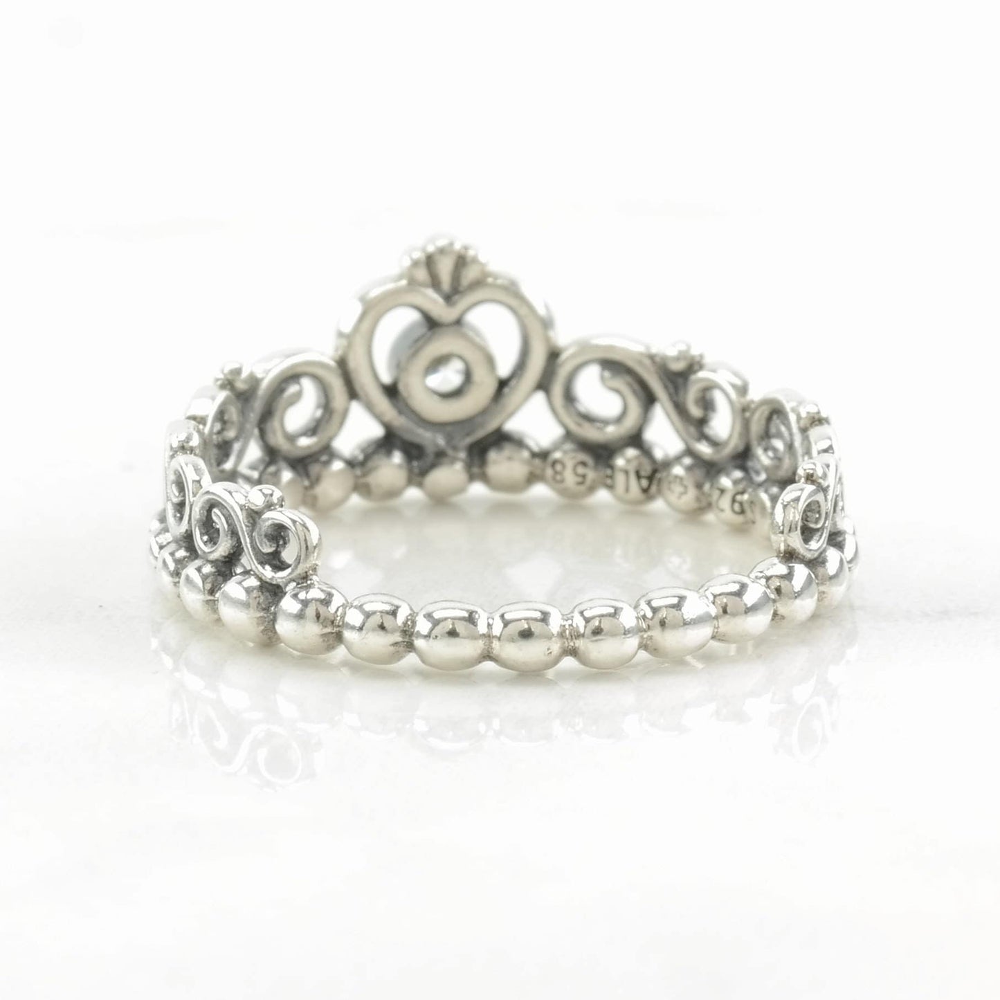 Pandora Ring CZ Heart, Crown Sterling Silver Size 8 1/2