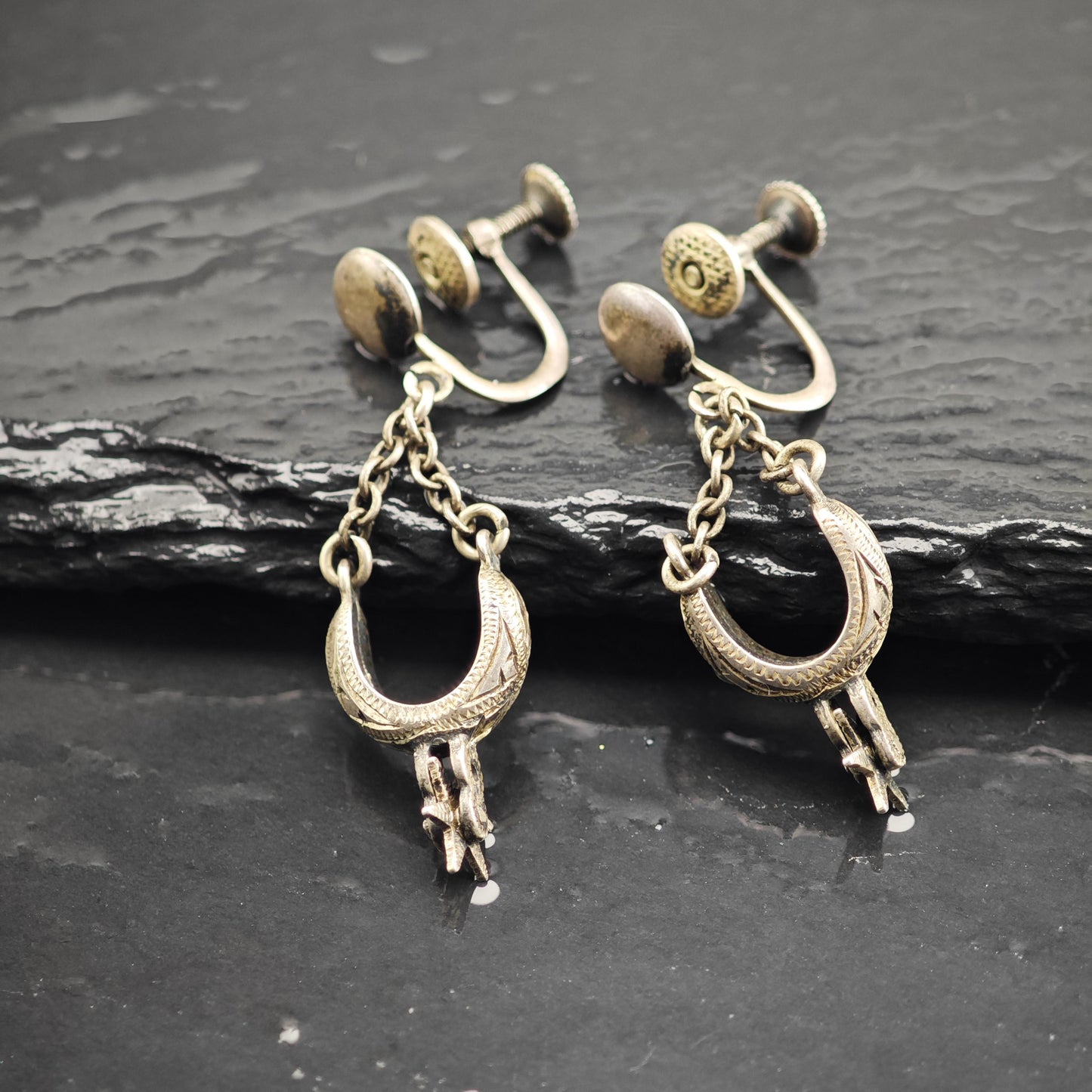 Antique Stirrups Equestrian Screw Back Sterling Silver Earrings ER3166