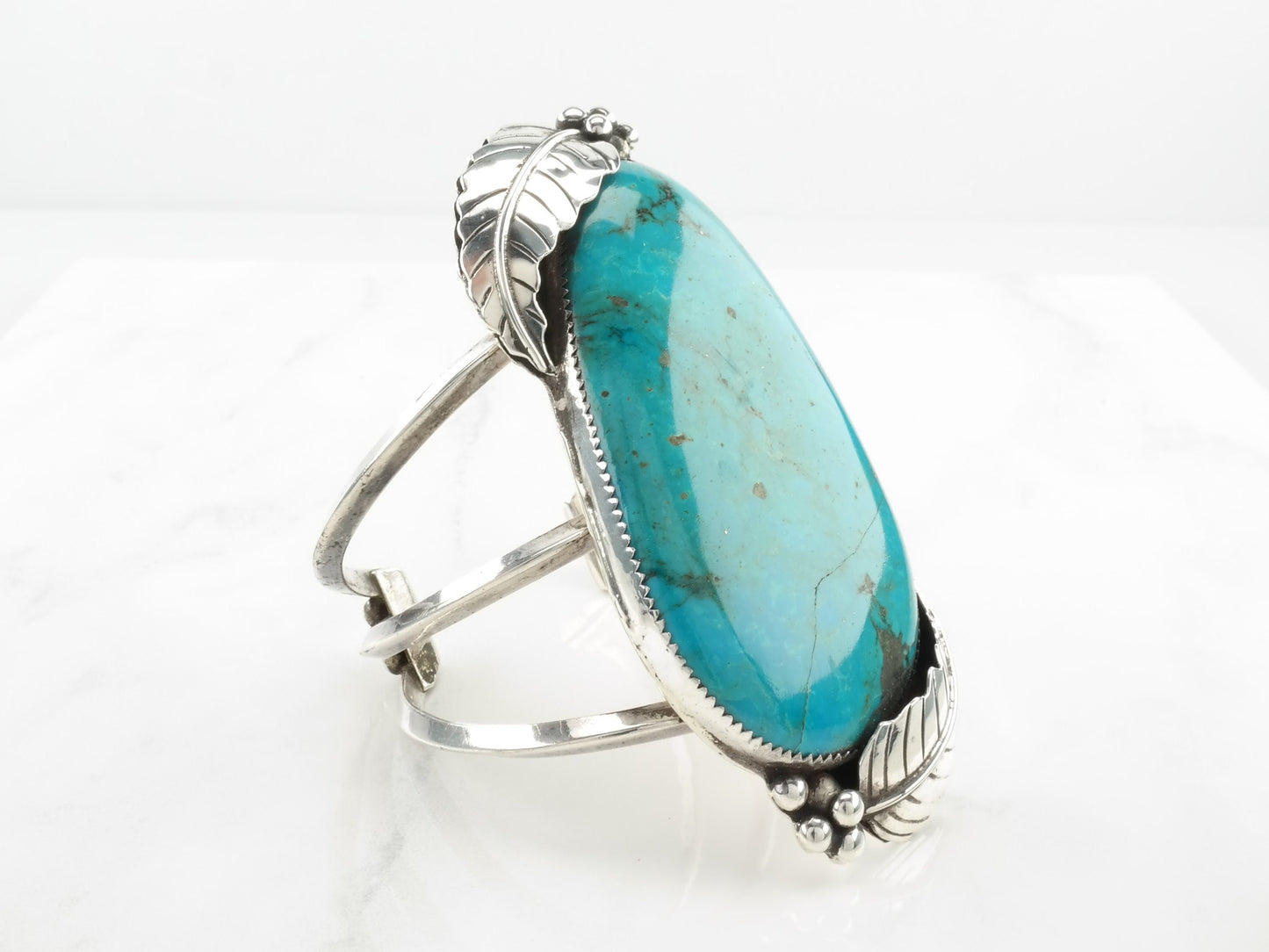 Native American Sterling Silver Cuff Bracelet Blue Turquoise