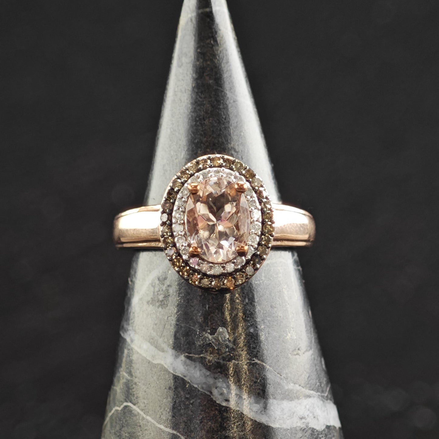 Morganite & Diamond Rose Gold Plated Sterling Silver Ring Sz 5 R6600