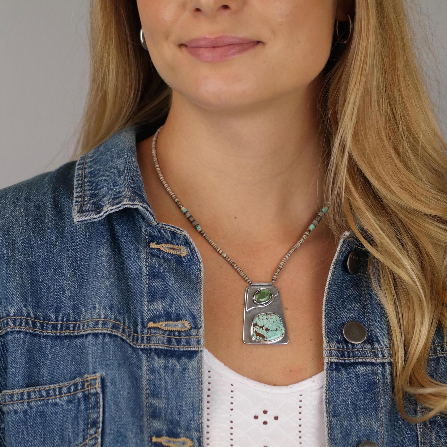 Native, Number Eight Turquoise, Heishi Bead Necklace Sterling Silver N2515