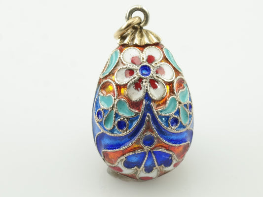 Vintage Soviet Enamel Egg Sterling Silver Pendant