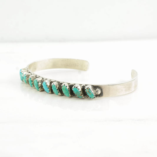 Zuni Sterling Silver Cuff Bracelet Green Blue Turquoise Petit Point