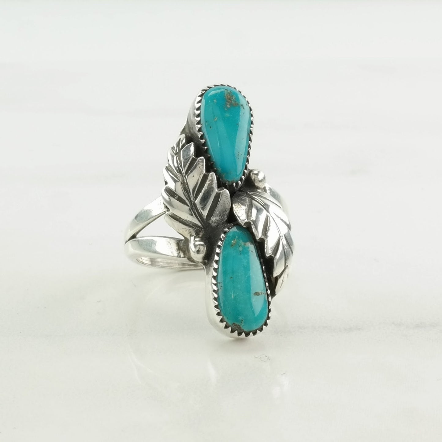 Native American Sterling Silver Ring, Turquoise Floral Blue Size 6 1/2