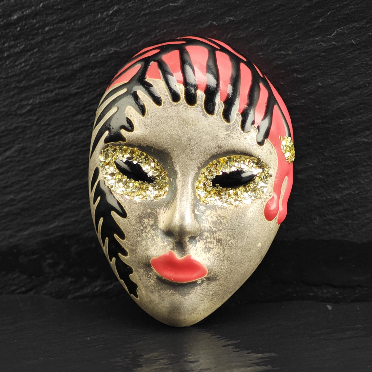 Venetian Enamel Glitter Mask Sterling Silver Pendant P3099