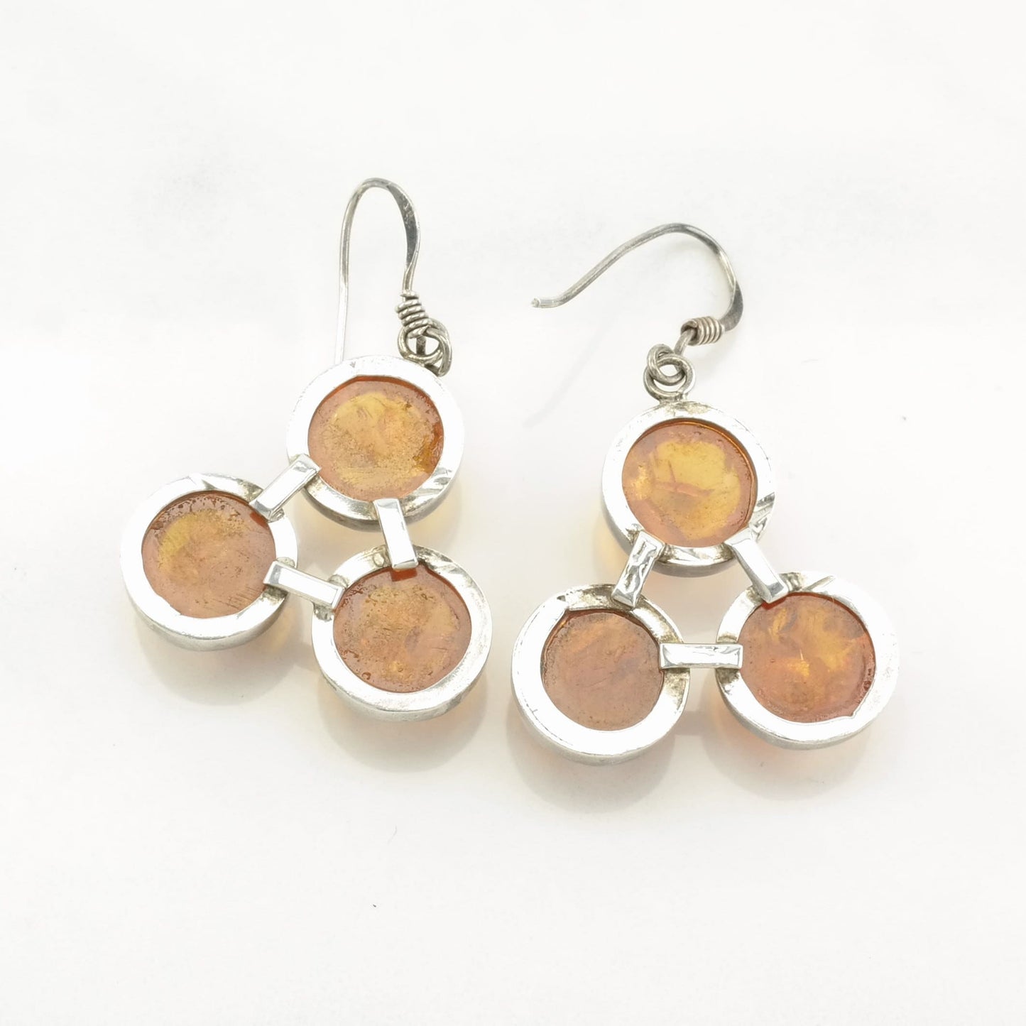 Sterling Silver Baltic Amber 3 Stone Earrings Fish hook/Dangle