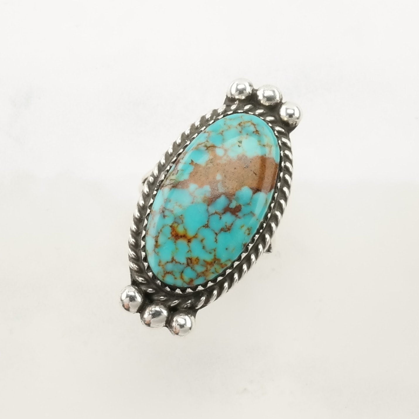 Vintage Native American Silver Ring Turquoise Navette Sterling Blue Size 6 1/4