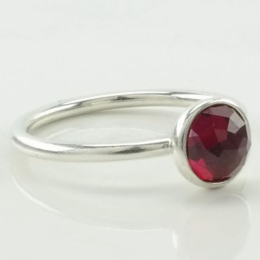 Vintage Pandora Silver Ring Created Ruby Solitaire Sterling Pink Size 5 1/4