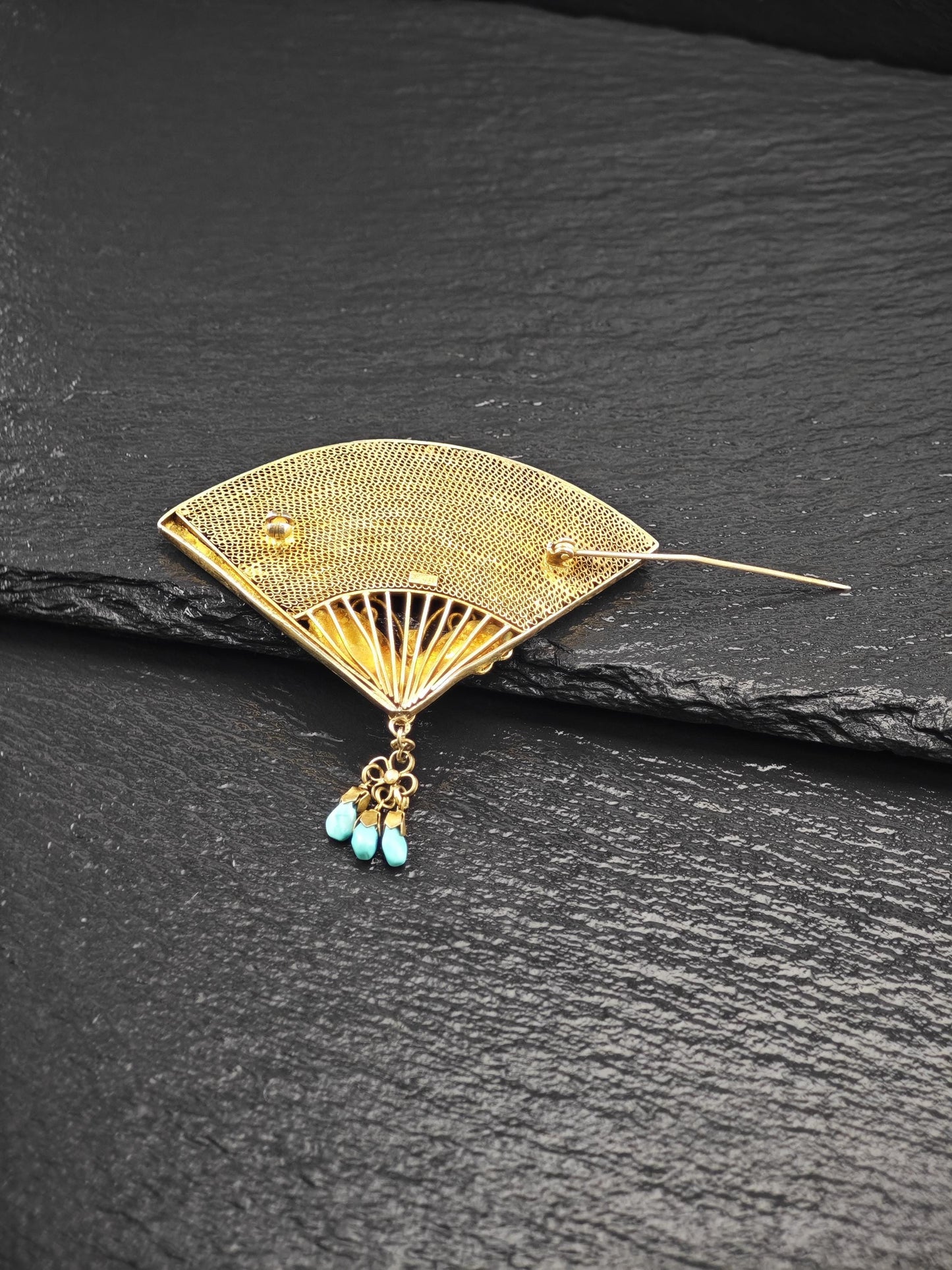 Chinese Enamel Gilt, Brooch Sterling Silver