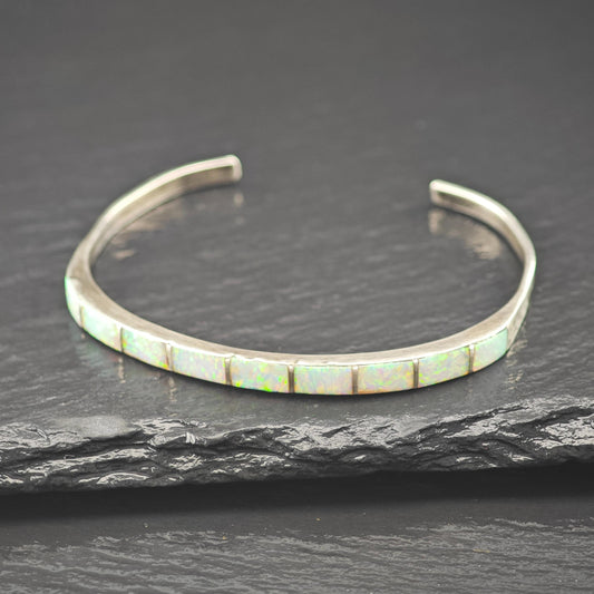 Native American Opal Inlay Cuff Bracelet Sterling Silver