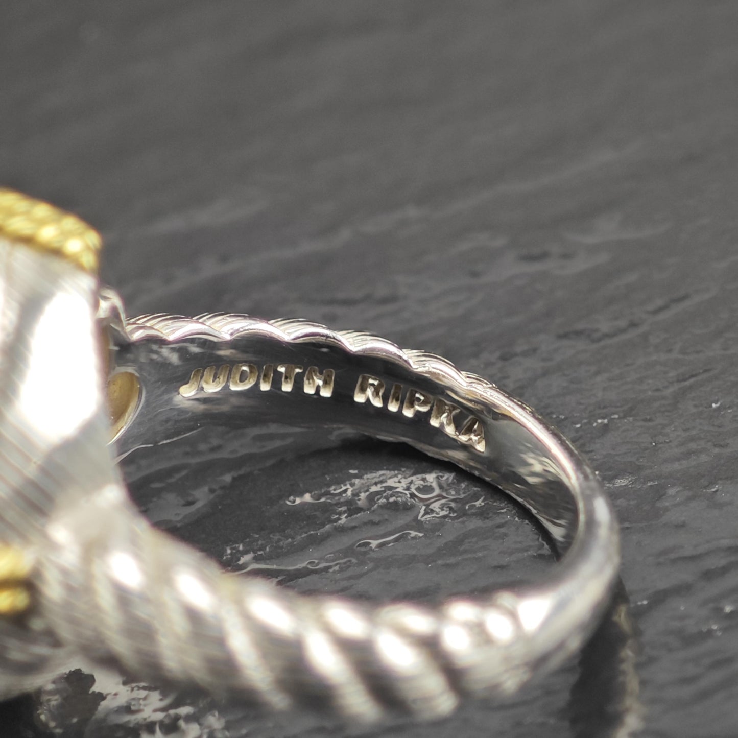 Judith Ripka Gold Flake Quartz Doublet & Gold Accent Sterling Silver Ring Sz 8 R6685