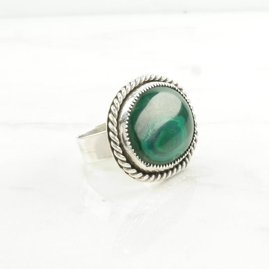 Sterling Silver Ring Malachite Large Green Size 9 1/4