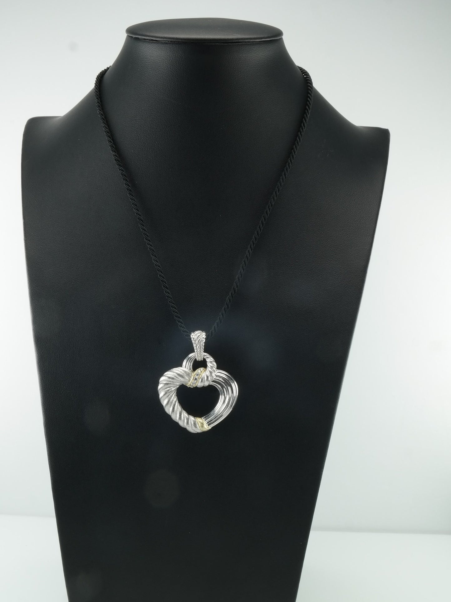 Vintage Judith Ripka Sterling Silver White CZ Heart Necklace
