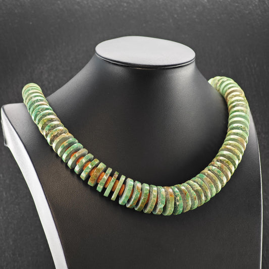 Heishi Necklace Turquoise and Spiny Oyster Beads Sterling Silver Graduated 7-21mm N2666