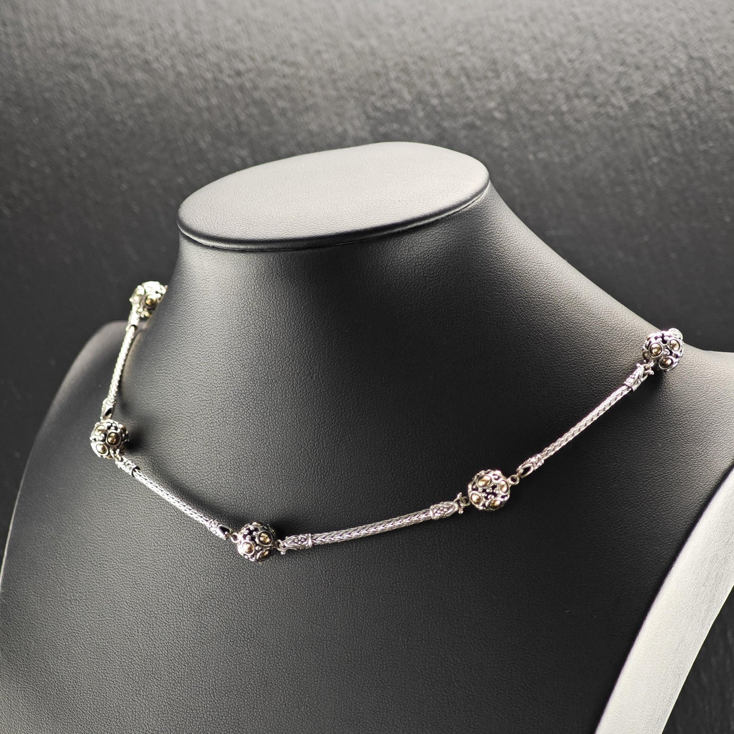 Vintage John Hardy 18k Gold Sterling Silver Ball Station Necklace Jaisalmer Design N2583
