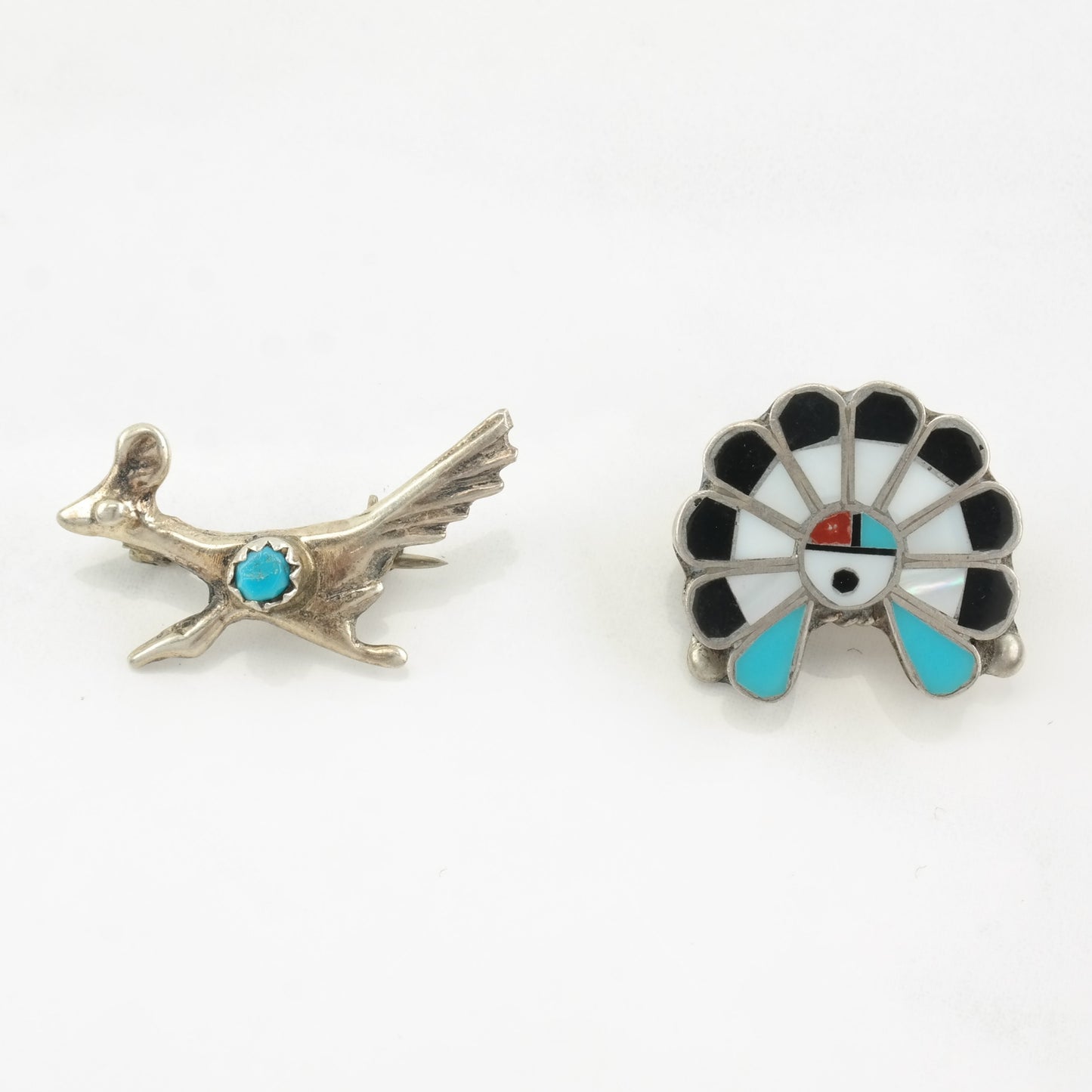 Choice of Native American Brooch Roadrunner, Flower, Zuni Sunface Multi Gem Sterling Silver