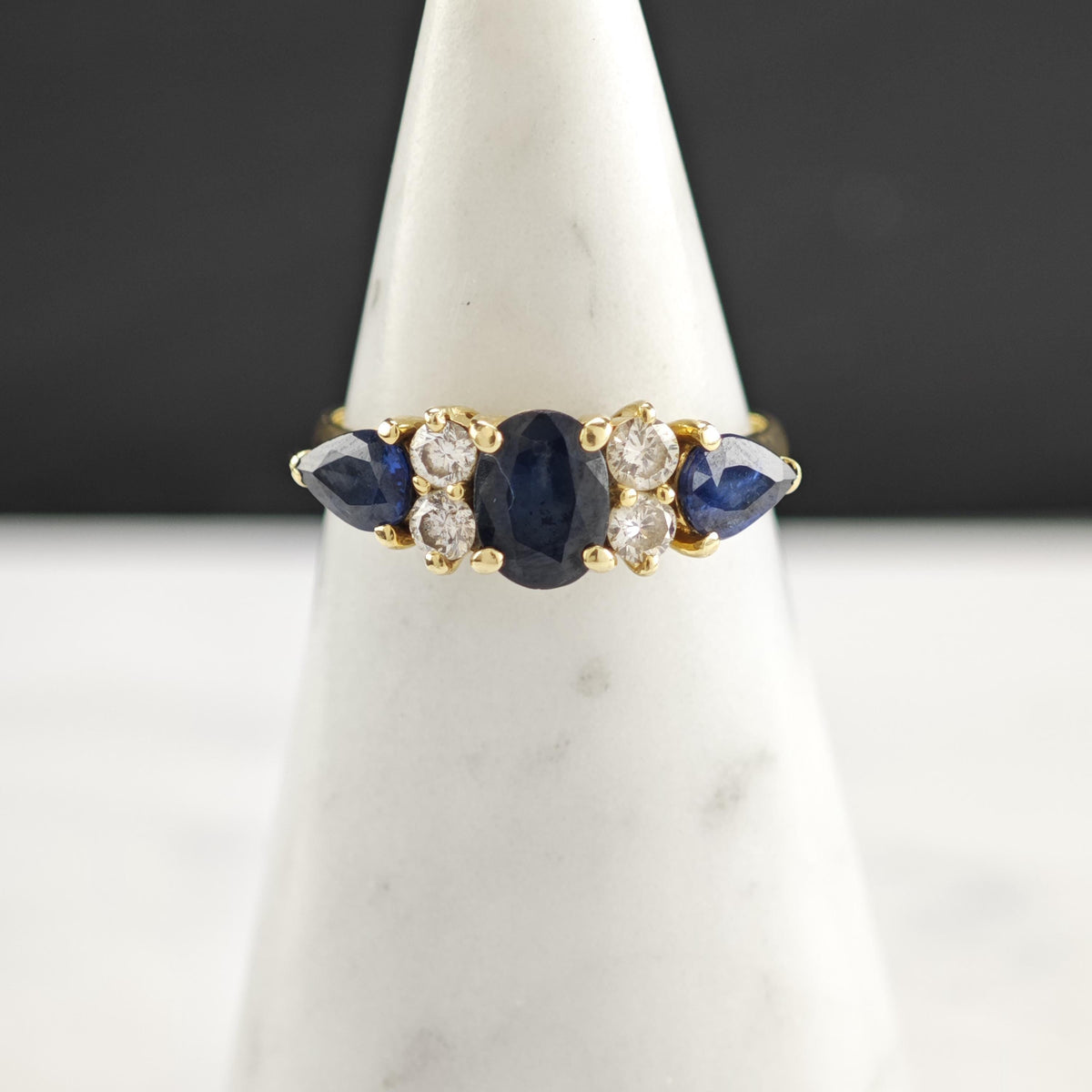 Natural Sapphire & Diamond 14K Gold Ring Sz 7 3/4 R6800