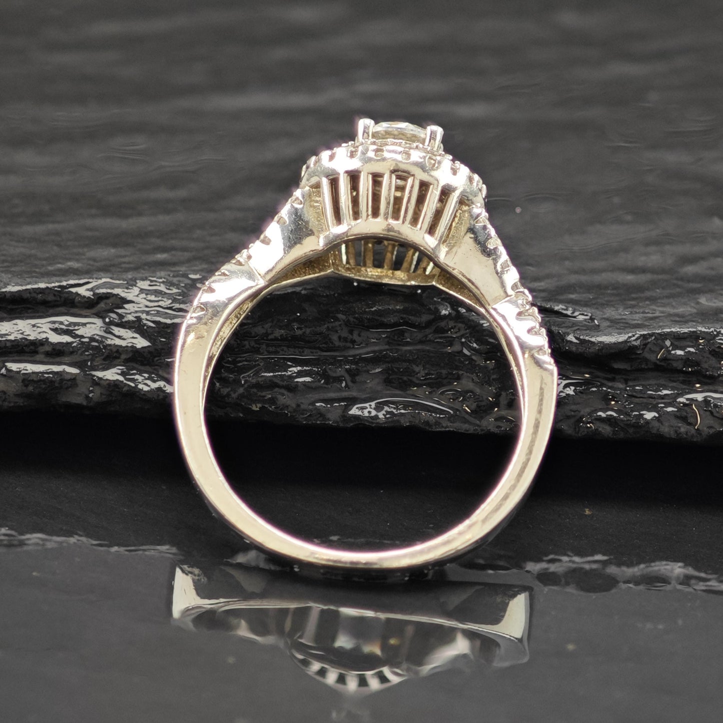 Sterling Silver CZ Halo Engagement Ring Size 7 R6226