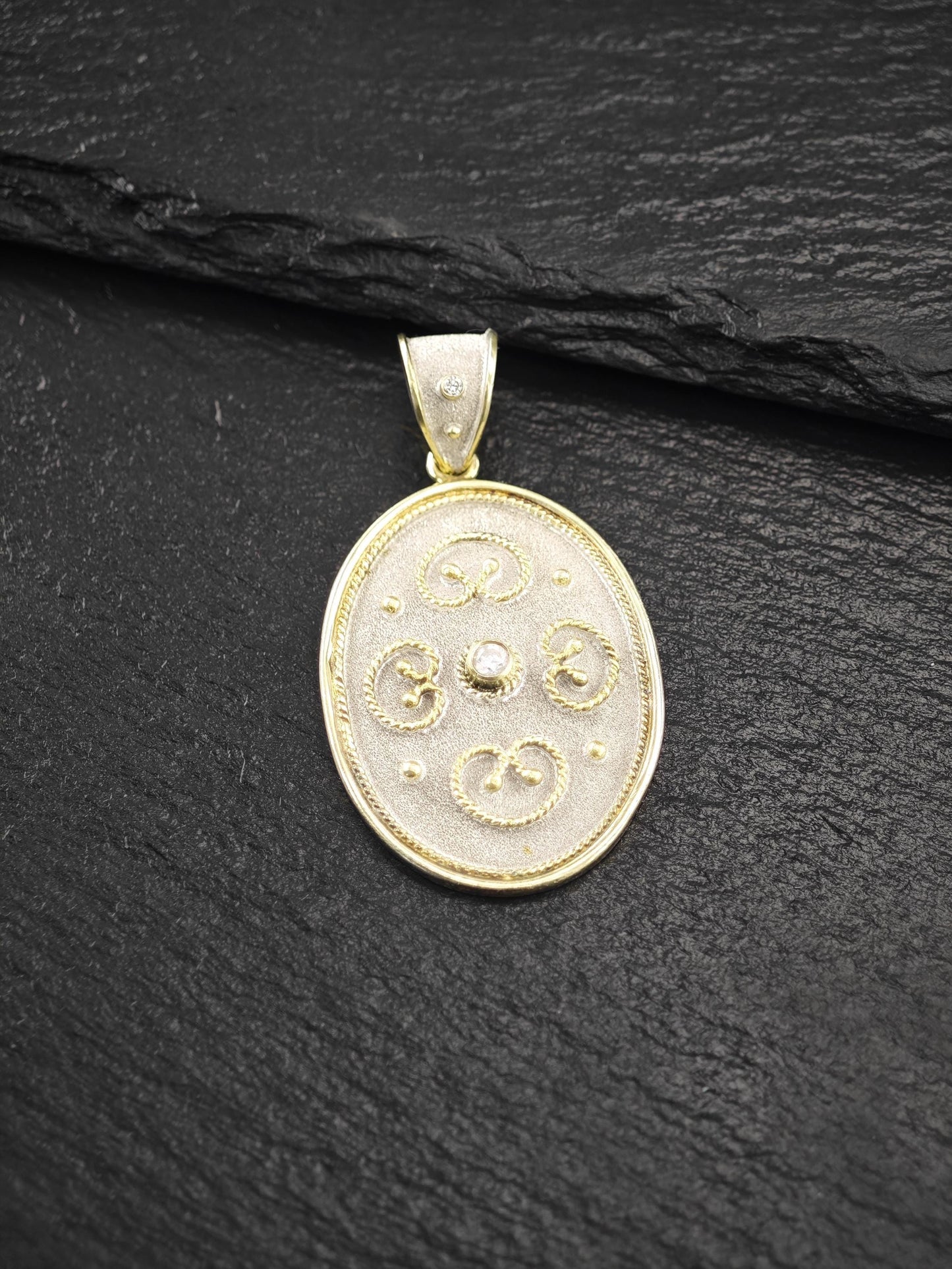 Oval, Gold Tone CZ Pendant Sterling Silver P2730