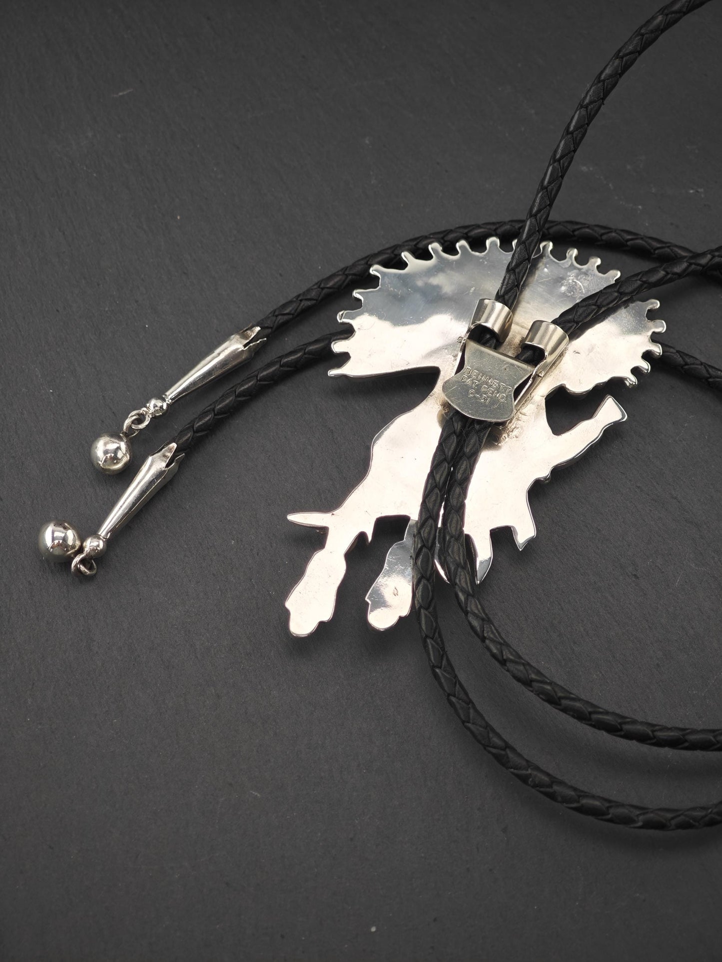 Sw Sterling Silver Inlay Drum Dancer, Kachina Bolo Tie Necklace N2429