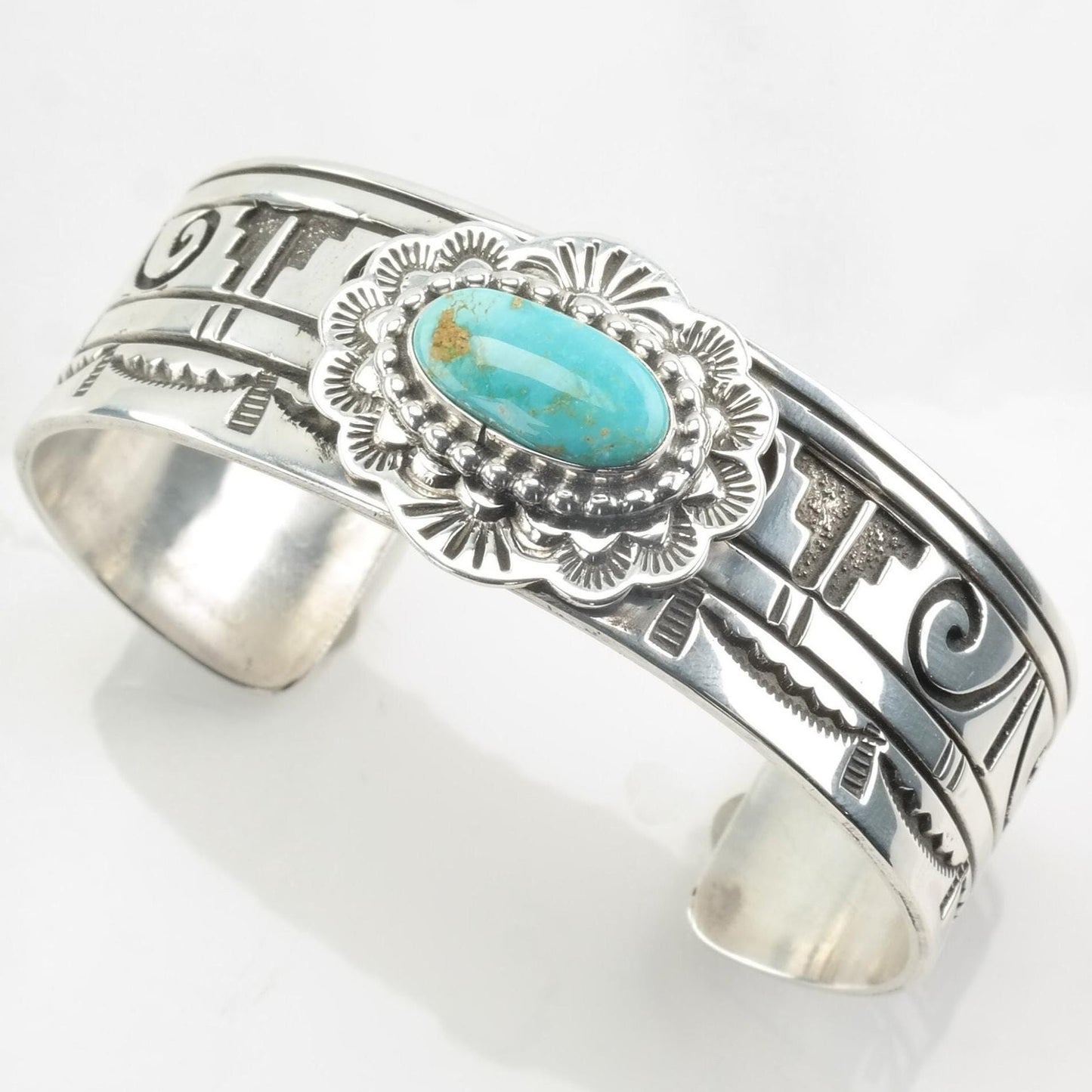 Navajo Sterling Silver Cuff Bracelet Blue Turquoise Overlay