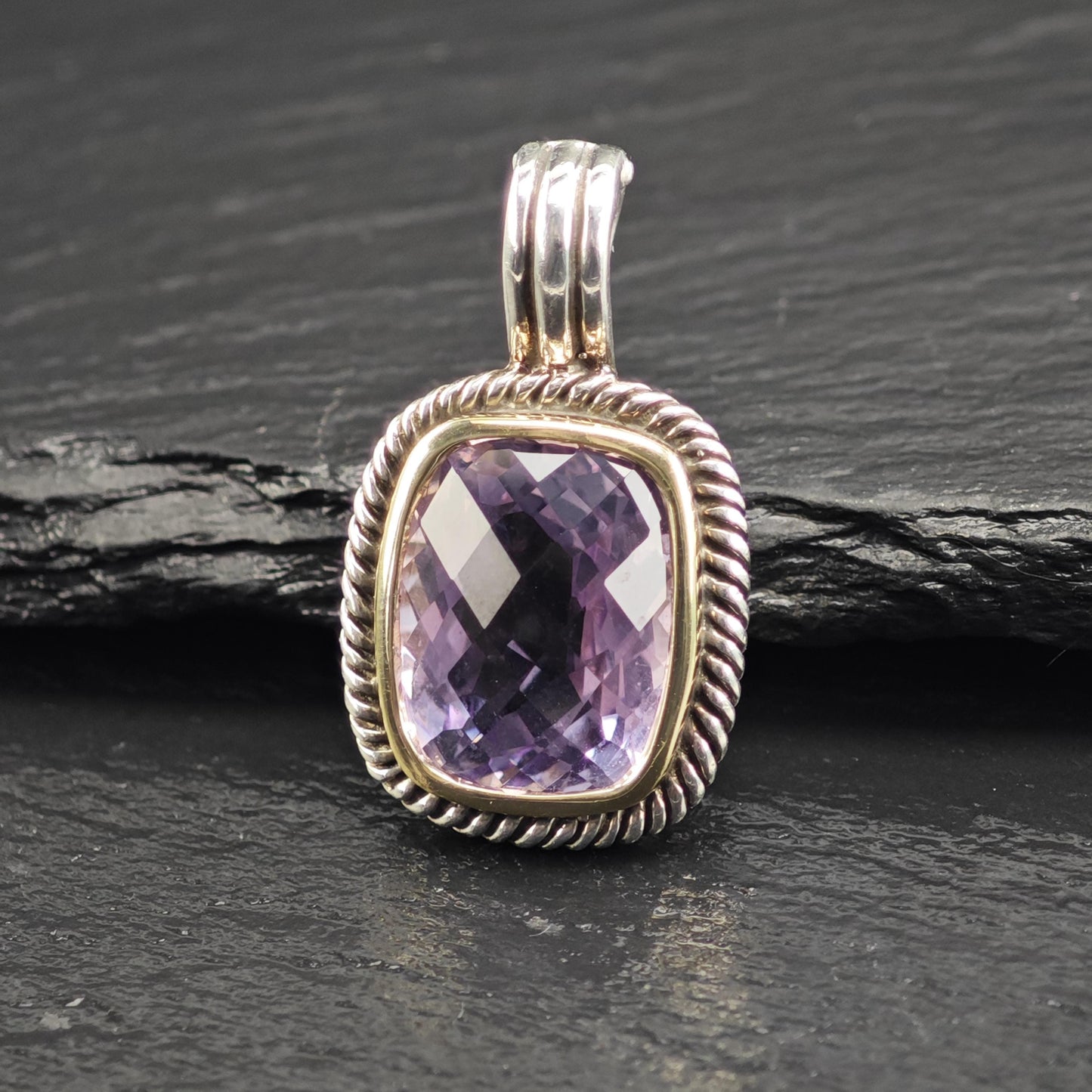 Michelle Albala Amethyst Gold Bezel Pendant Sterling Silver P3061