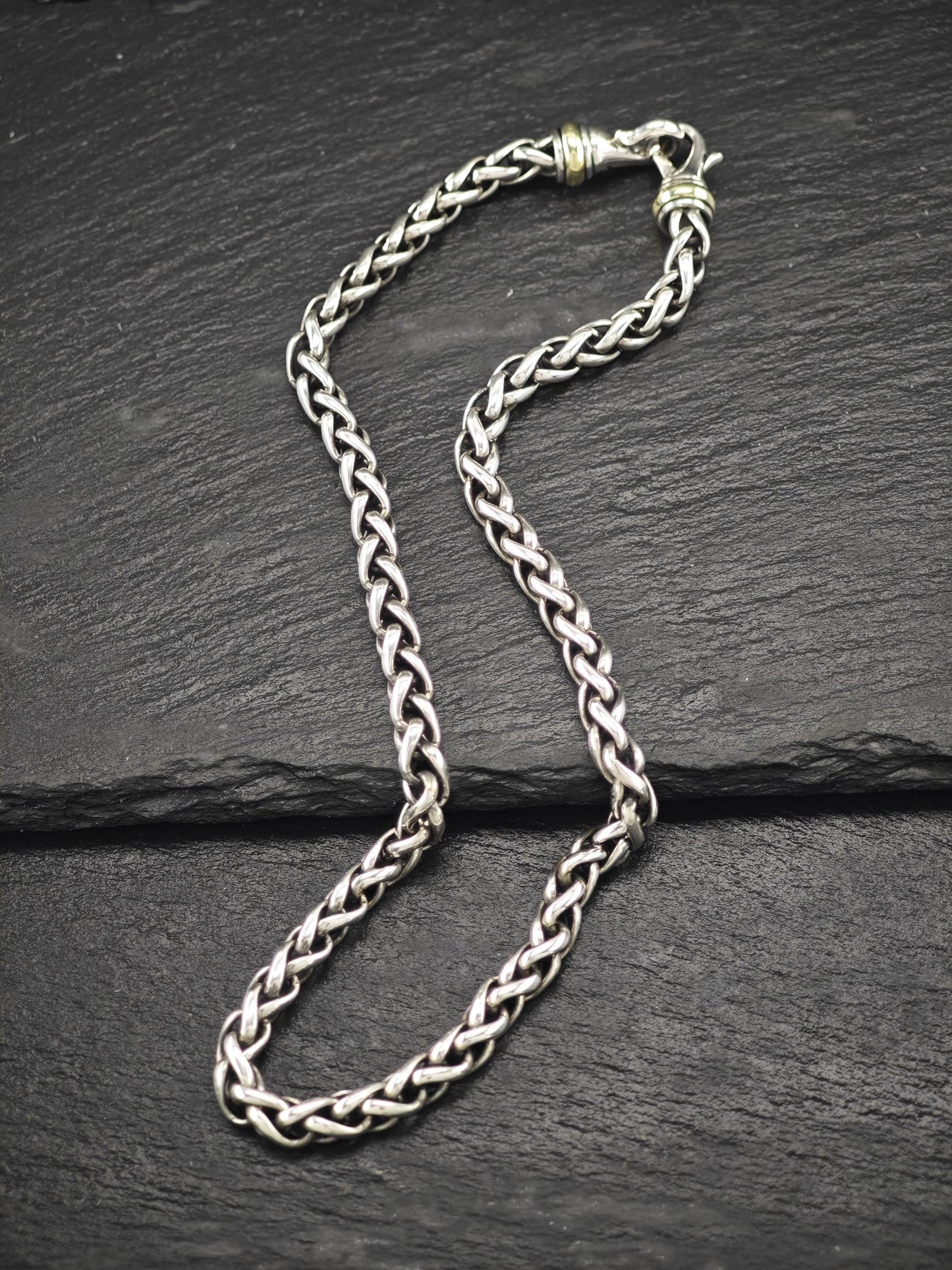 David Yurman 14k Gold Accent 6mm, Wheat Chain Necklace Sterling Silver N2460