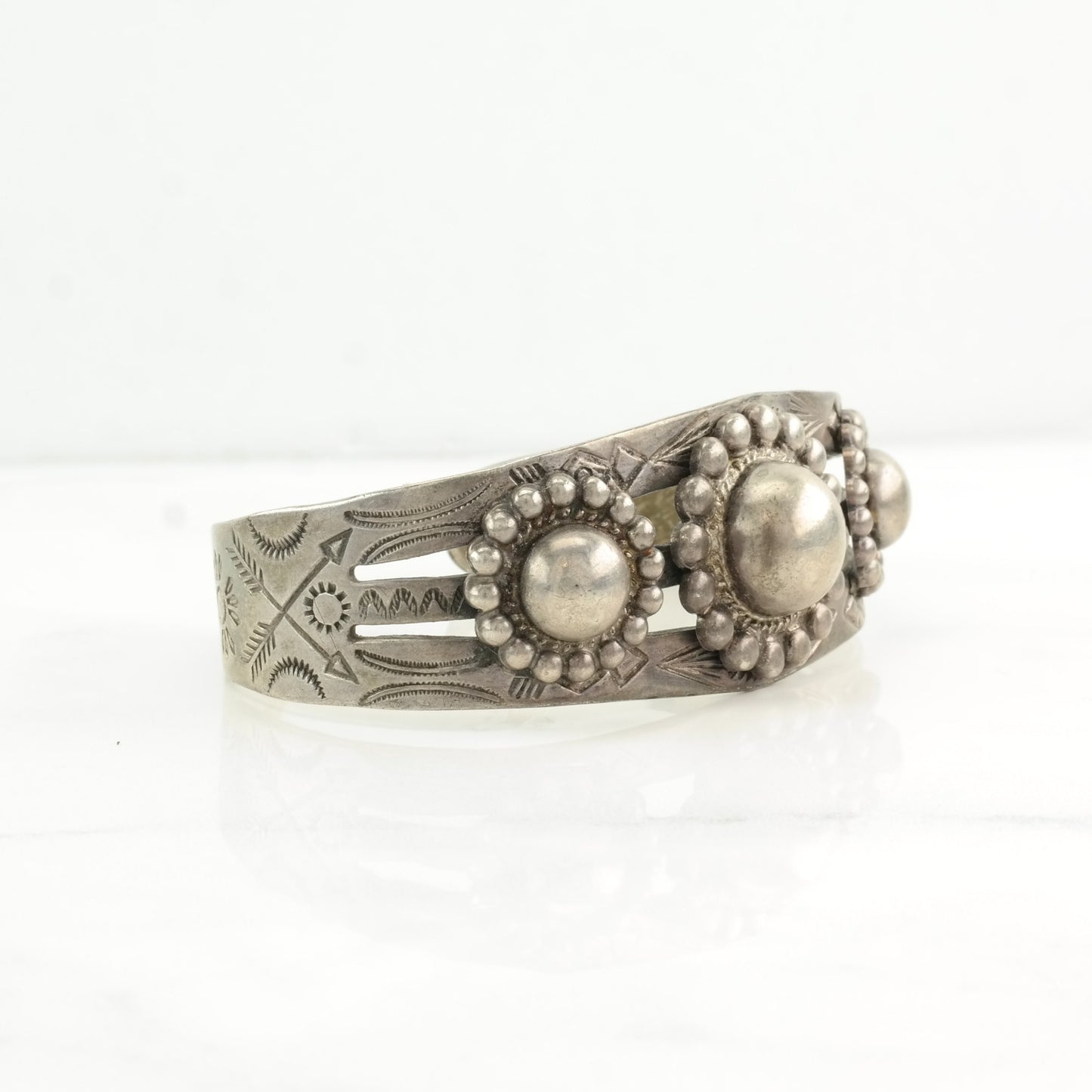 Fred Harvey Era Sterling Silver Cuff Bracelet Floral