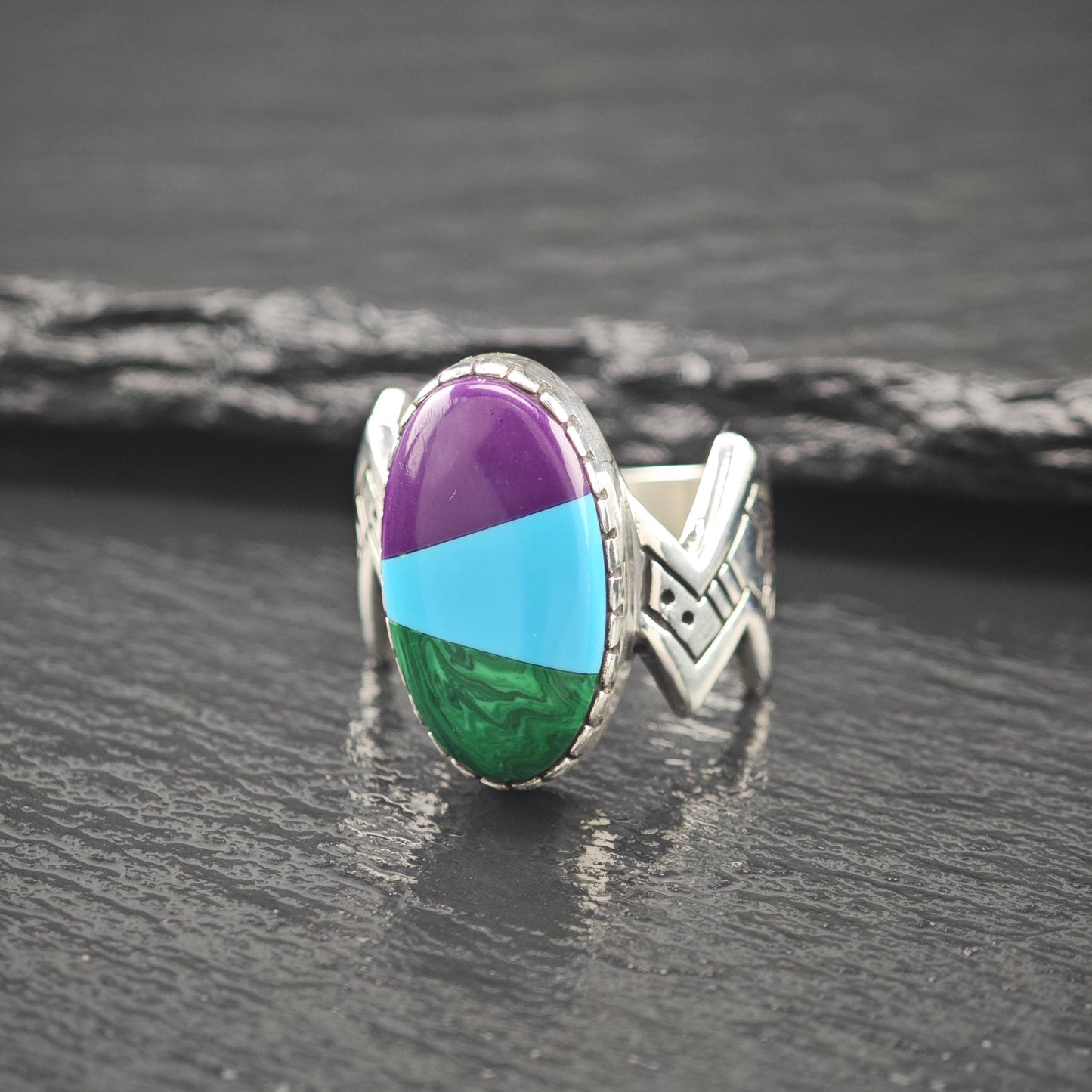 Native American Inlay Ring Sterling Silver