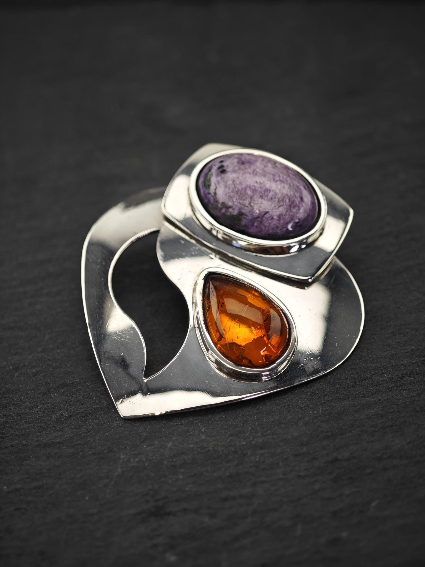 DTR Charoite & Amber Sterling Silver Pendant